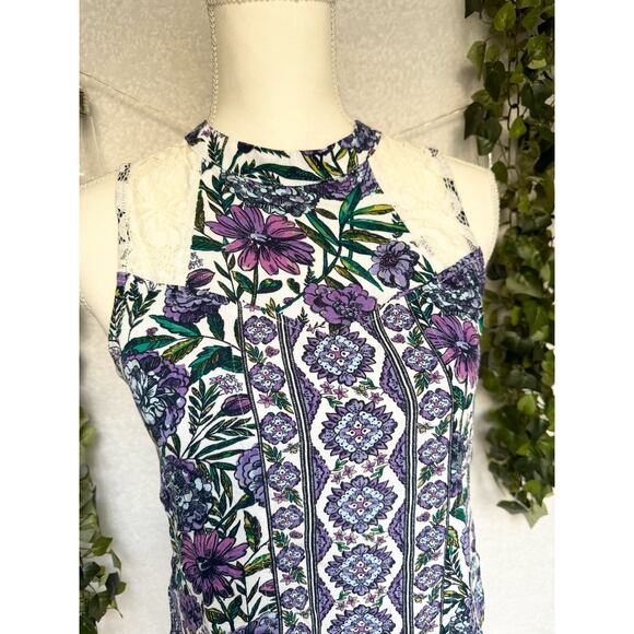 Vera Bradley Rayon Lavender Meadows Keyhole back Floral & Lace Sleeveless Blouse - Picture 2 of 11